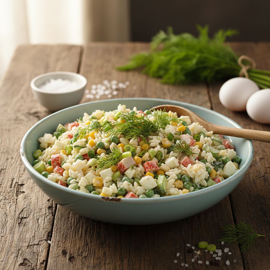 Kiire ja maitsev riisi-makrasalat: valmib vaid minutitega