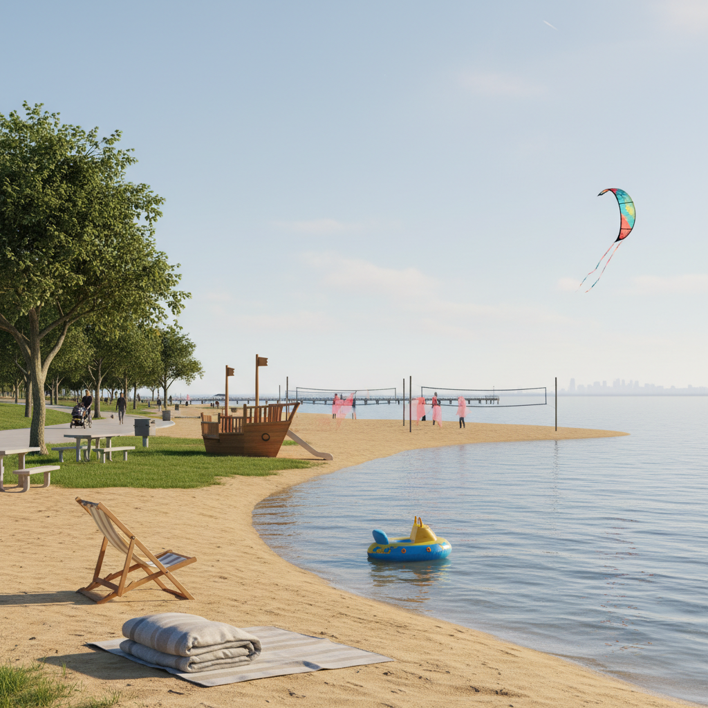 Stroomi rand täitus päikeselise ilmaga puhkajatest